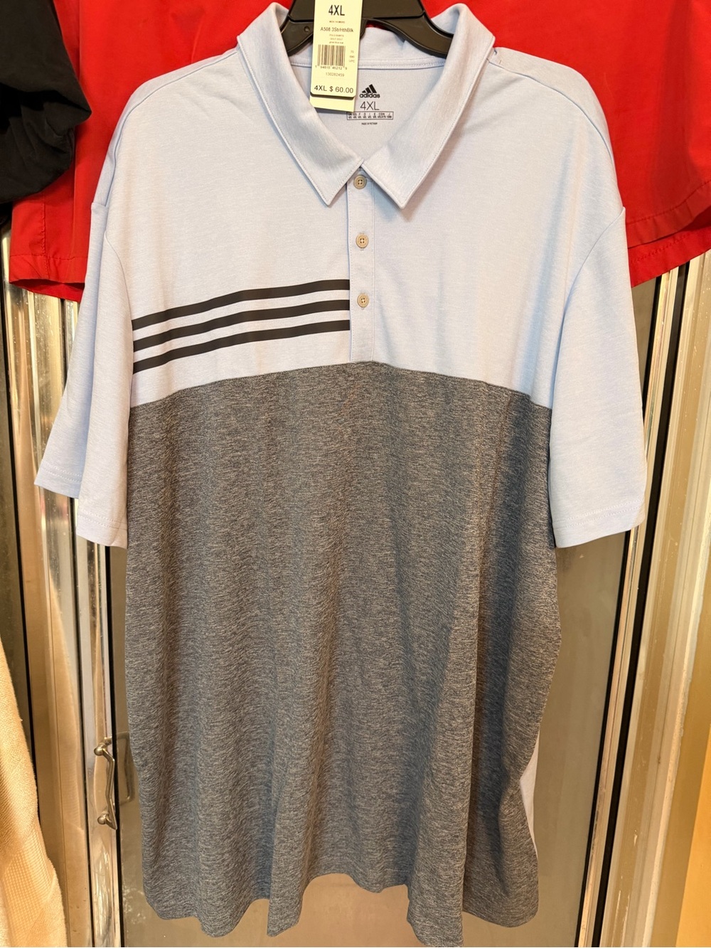 adidas Light Blue and Gray Colorblock Polo with Black Stripe